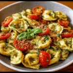 Creamy Pesto Tortellini with Cherry Tomatoes