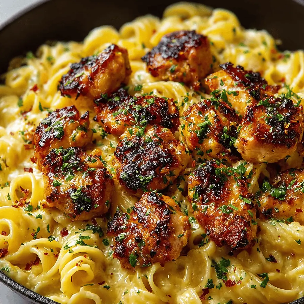 Garlic Butter Chicken Bites: Easy Creamy Parmesan Pasta Recipe