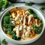 Grilled Chicken & Broccoli Bowls with Creamy Garlic Sauce