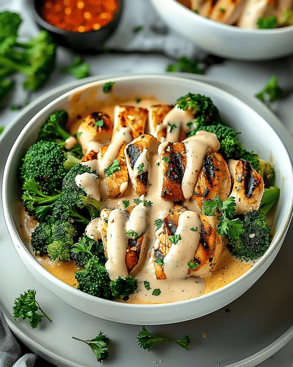 Grilled Chicken Broccoli Bowls: Easy Creamy Garlic Sauce Delight