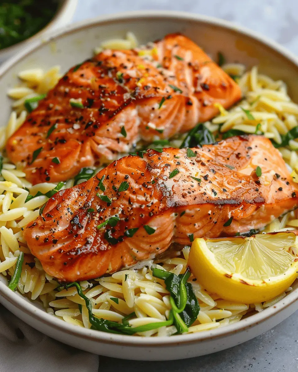 30-Minute Seared Salmon with Lemon Orzo for a Quick Healthy Dinner