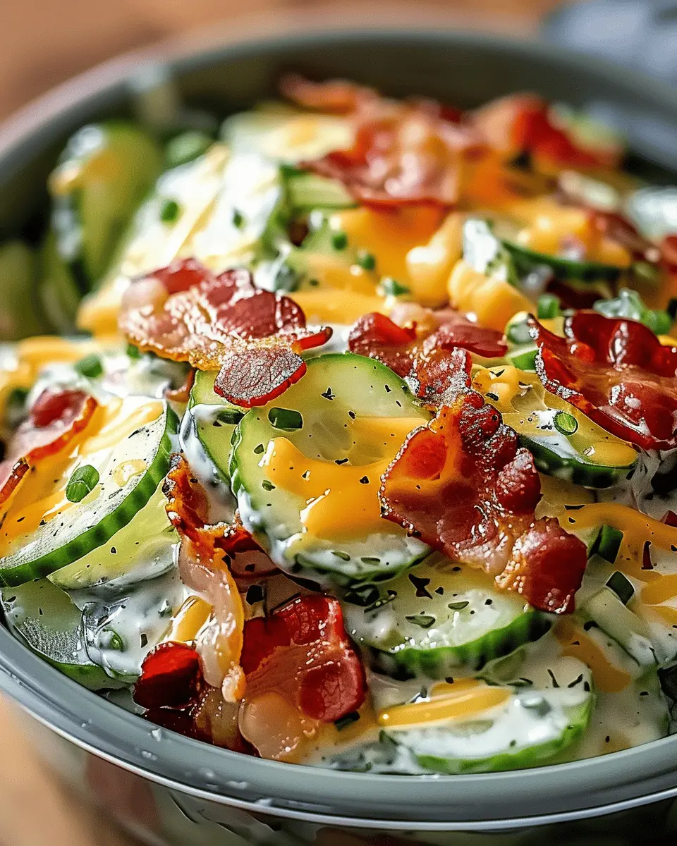 Creamy Cucumber Salad with Turkey Bacon and Cheese Delight