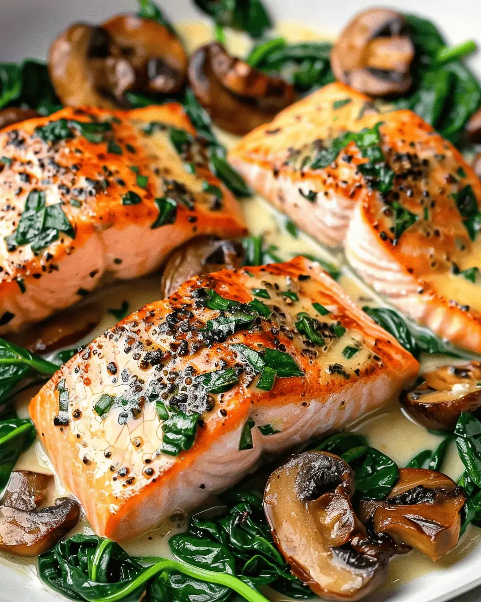 Garlic Butter Salmon: Indulgent Dinner with Spinach and Mushrooms