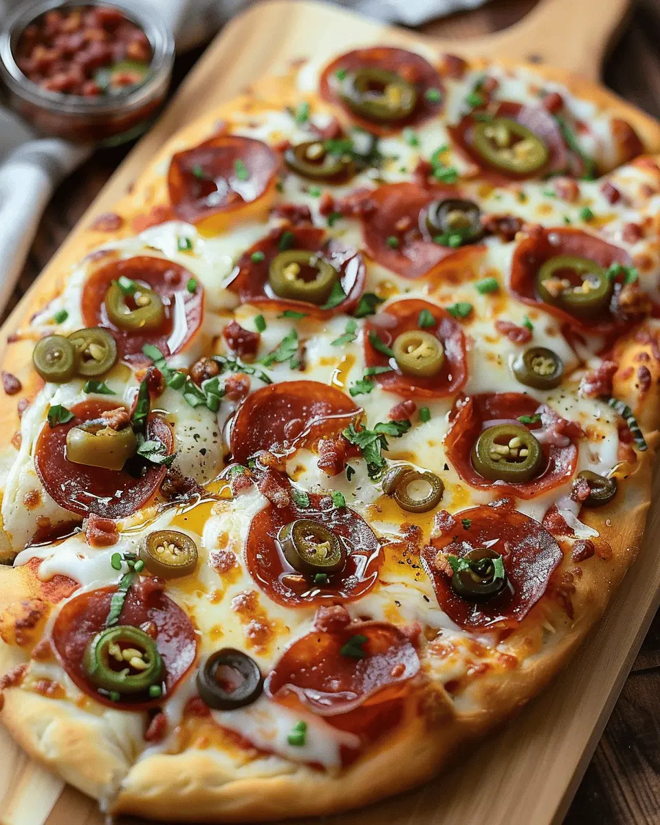 Delicious Hot Honey Flatbread Pizza with Turkey Bacon and Chicken Ham