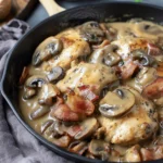 One Skillet Keto Chicken with Bacon Mushroom Gravy