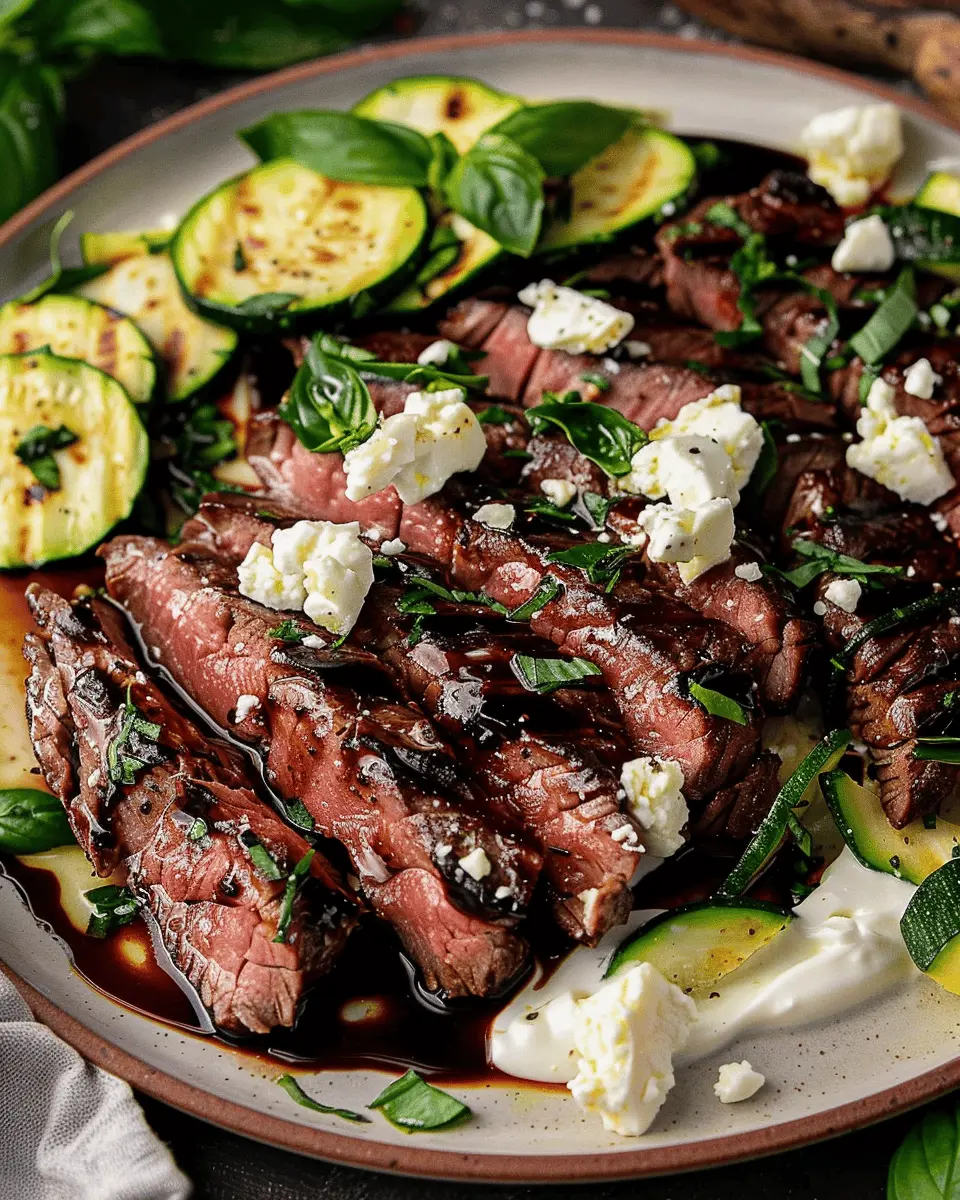 Balsamic Flank Steak with Zucchini and Whipped Feta