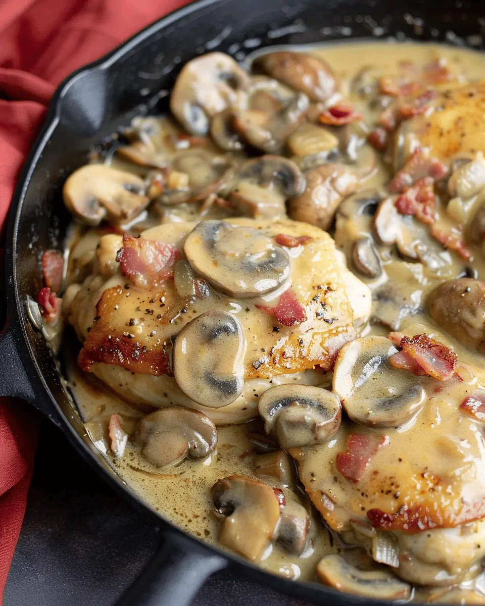 One Skillet Keto Chicken with Turkey Bacon Mushroom Gravy Delight