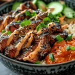 Korean BBQ Steak Rice Bowls with Spicy Cream Sauce