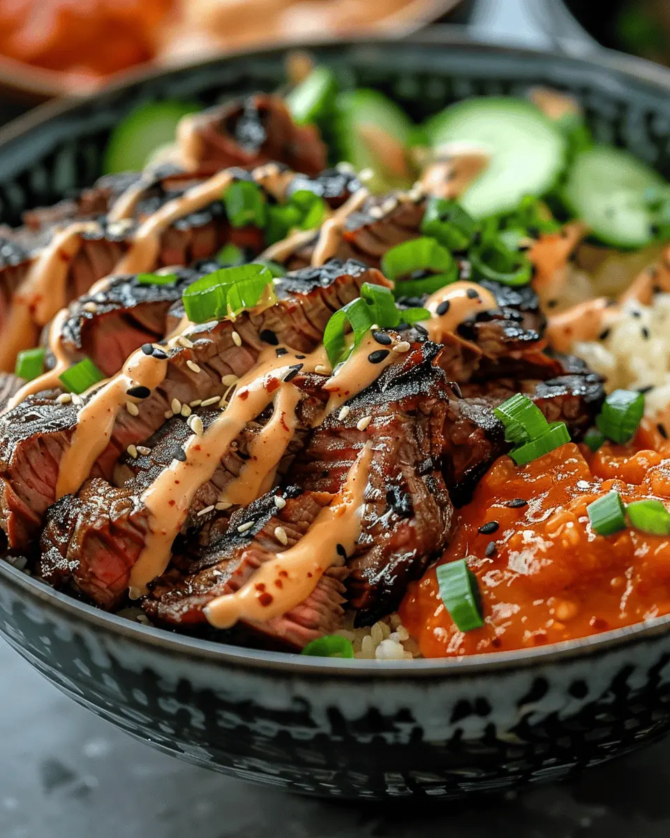 Korean BBQ Steak Rice Bowls with Spicy Cream Sauce: Easy Delight
