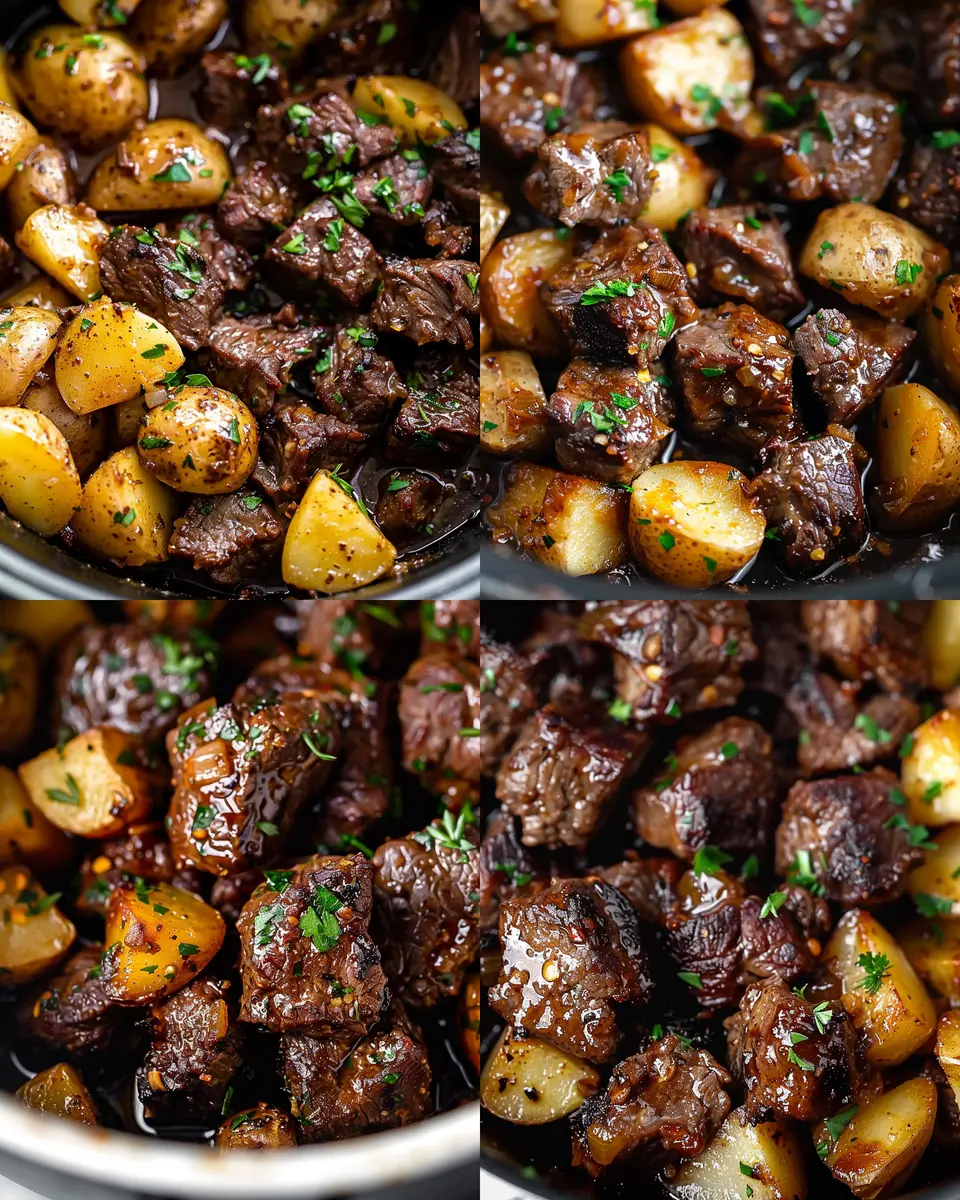 Slow Cooker Garlic Butter Beef Bites with Potatoes