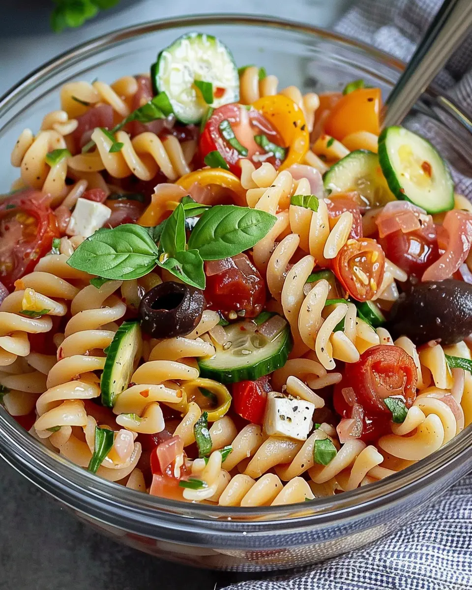 High Protein Italian Pasta Salad with Turkey Bacon and Chicken Ham