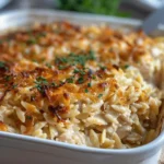 French Onion Chicken Orzo Casserole