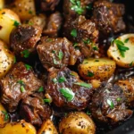 Slow Cooker Garlic Butter Beef Bites with Potatoes