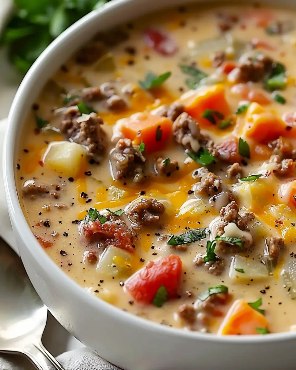 Easy Cheeseburger Soup Recipe: Creamy Comfort with Turkey Bacon