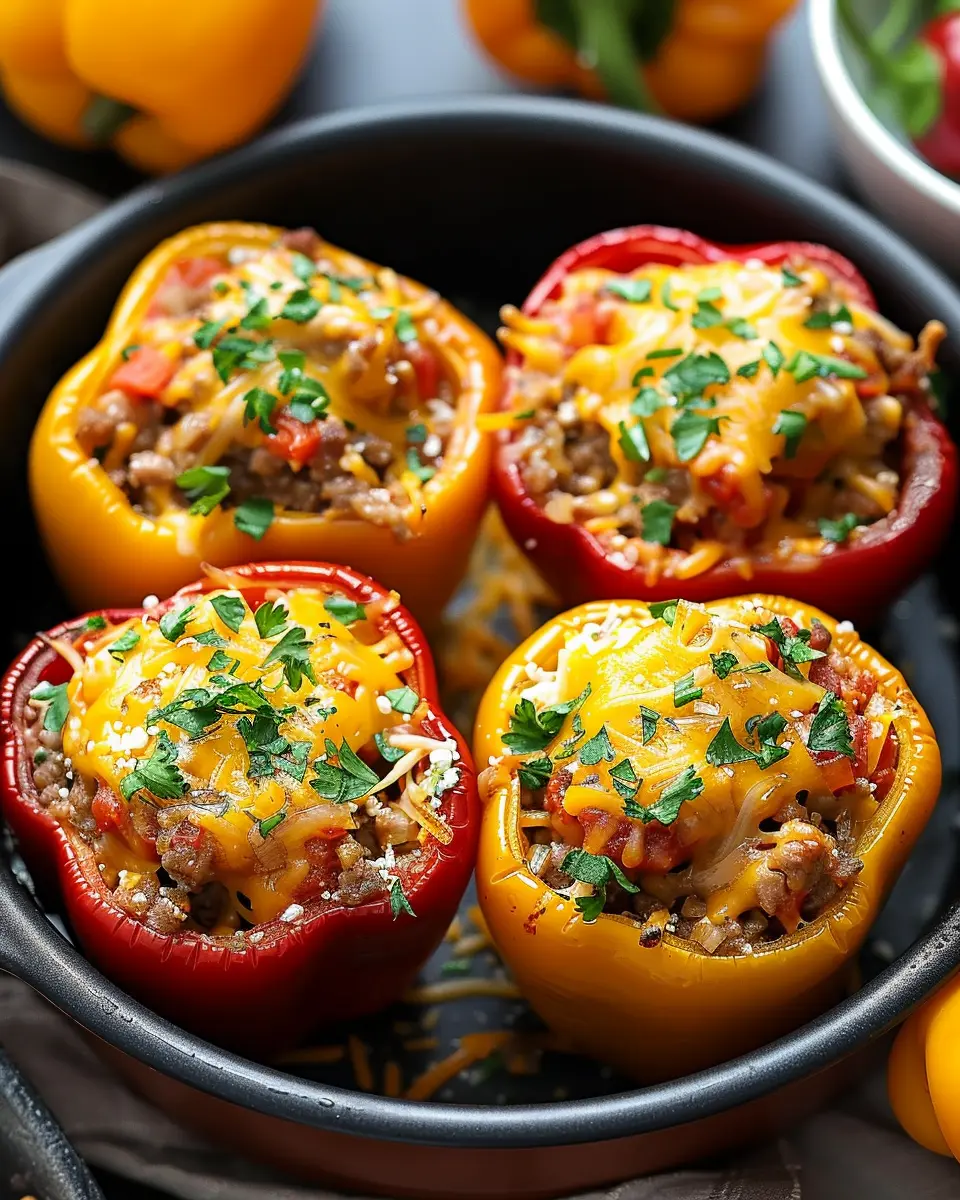 Slow Cooker Stuffed Bell Peppers with Turkey Bacon and Beef
