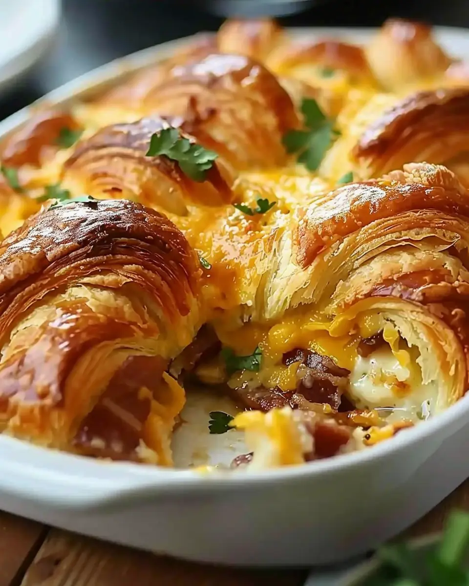 Irresistible Overnight Croissant Breakfast Casserole with Turkey Bacon