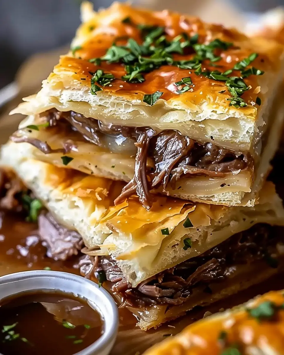 French Dip Squares with Turkey Bacon for Indulgent Comfort